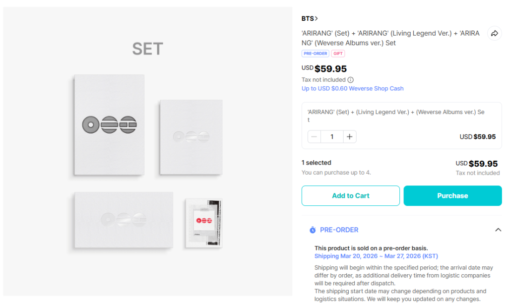 arirang combo weverse