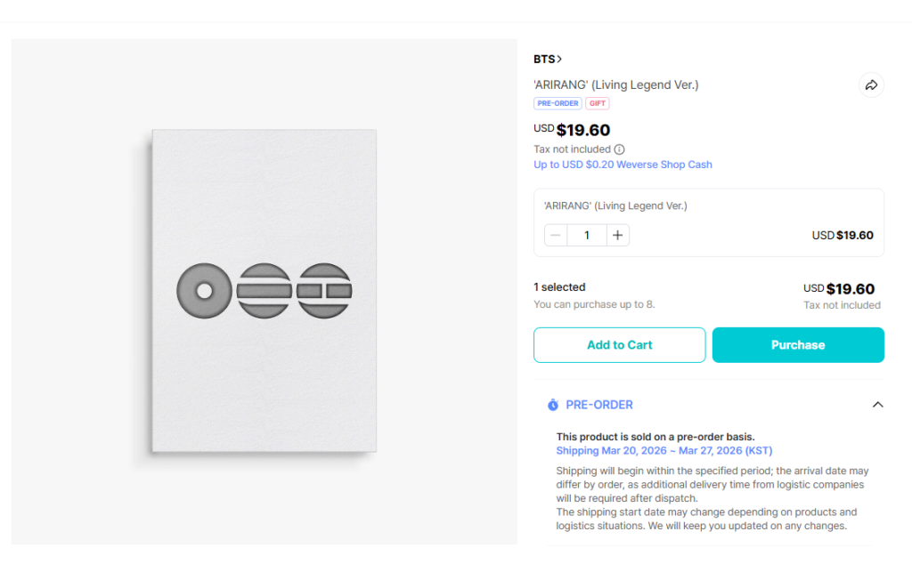 arirang living legend weverse