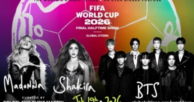Logotipo de la FIFA y los miembros de BTS anunciados para el espectáculo de medio tiempo de la final de la Copa del Mundo 2026.