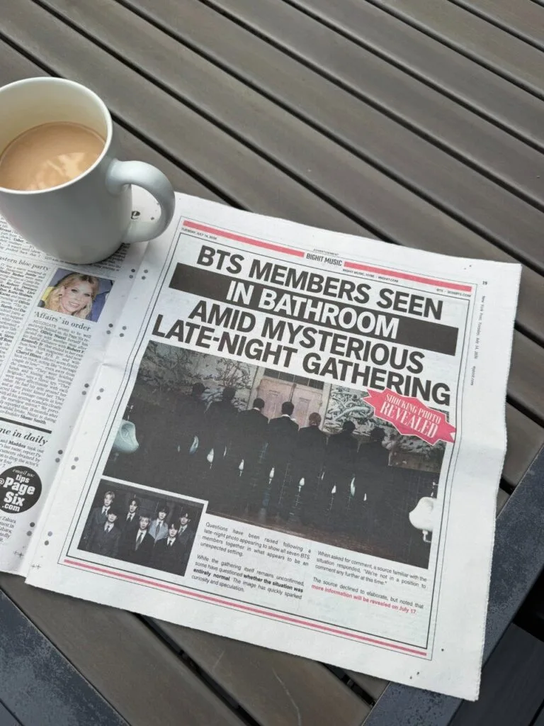 Anuncio publicitario de BTS para el video musical NORMAL en el New York Post y San Francisco Chronicle